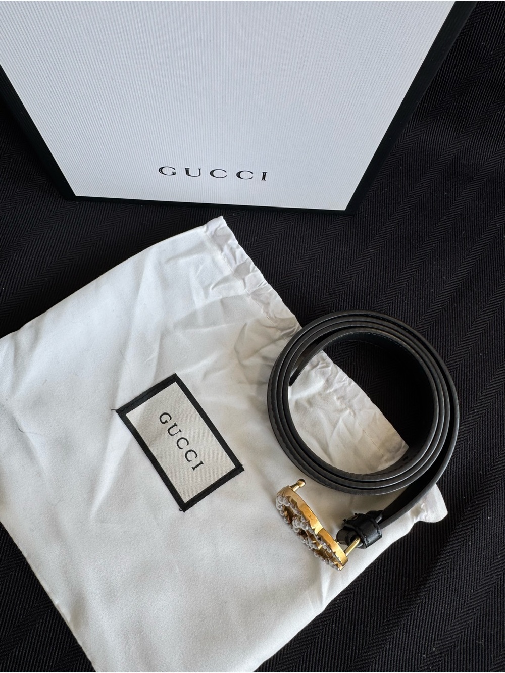 Gucci Black Leather Belt with Gold Double G Pearl Buckle 42 inch length - Picture 4 of 10